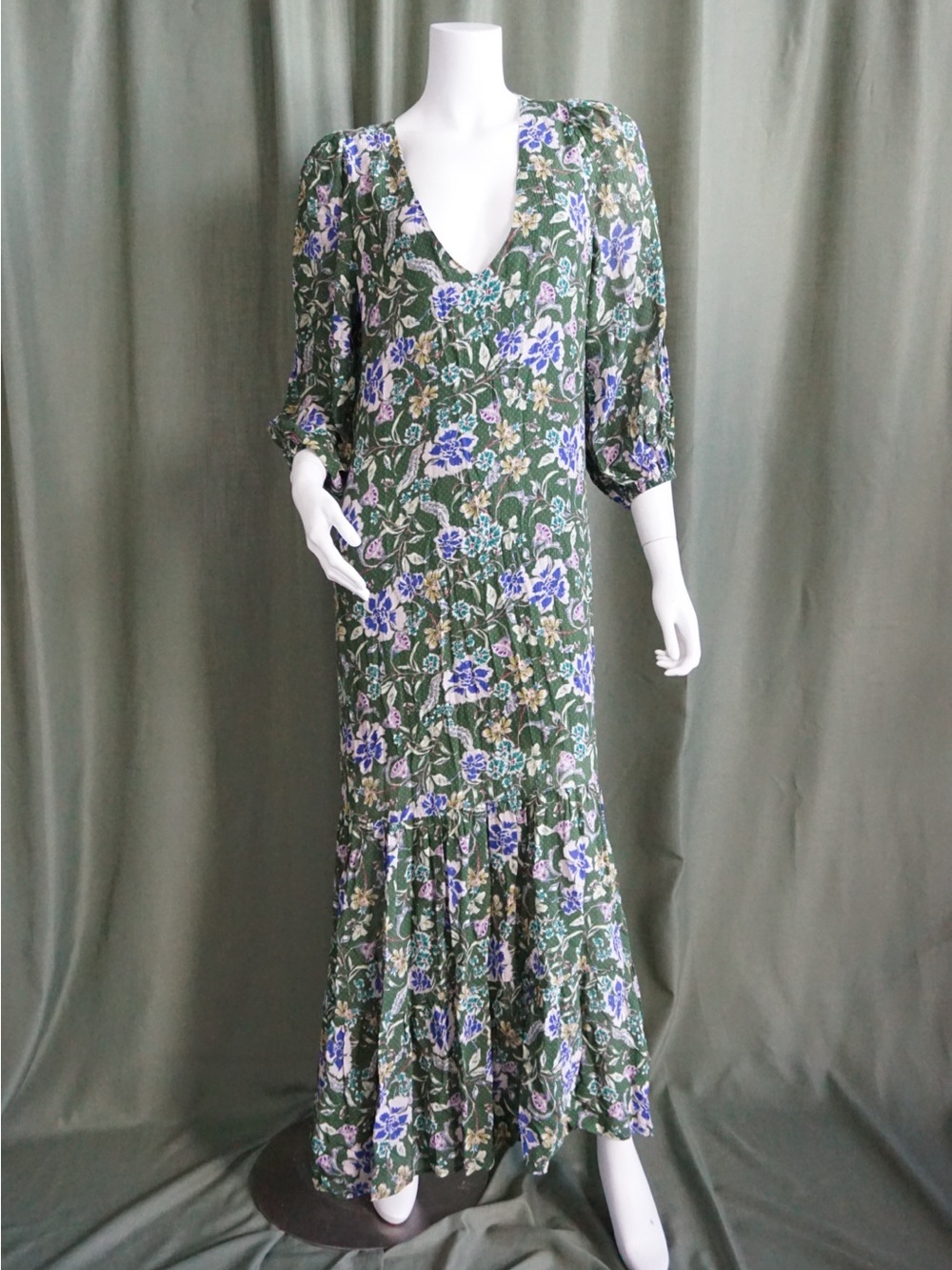 Mixed By Nasrin Green Floral Dress Cottage core Maxi Dress - Size 36
